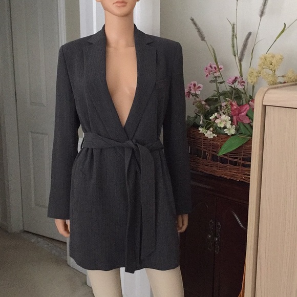 RENE LEZARD open gray jacket with tie belt - Picture 2 of 14